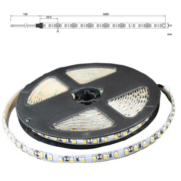 LED Lichtband 120 LED/m 5m Strip 9,6W/m mit 24VDC 3528 SMD IP20 4000K