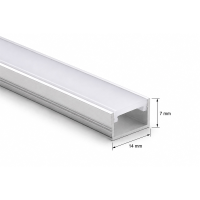 Aluminium LED Aufbauprofil 2m flach 14x7 mm für LED Streifen mit Abdeckung Aluminium / Opal