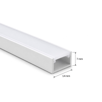 Aluminium LED Aufbauprofil 2m flach 14x7 mm für LED Streifen mit Abdeckung Weiß / Opal